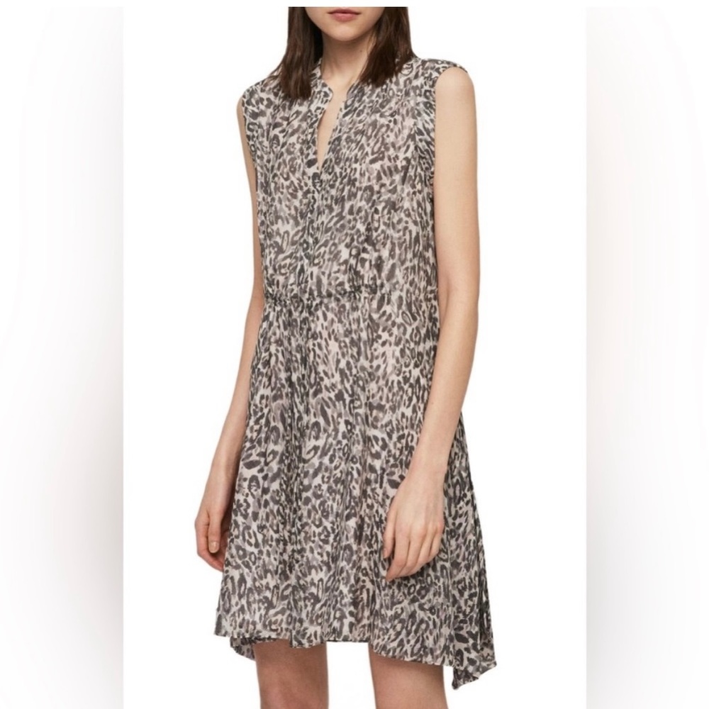 AllSaints Clari Kara Leopard Print Dress - L